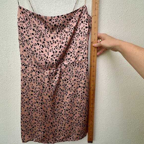 Reformation Silk Cheetah Mini Dress Pink/Black US 6 Spaghetti Strap - Picture 13 of 13